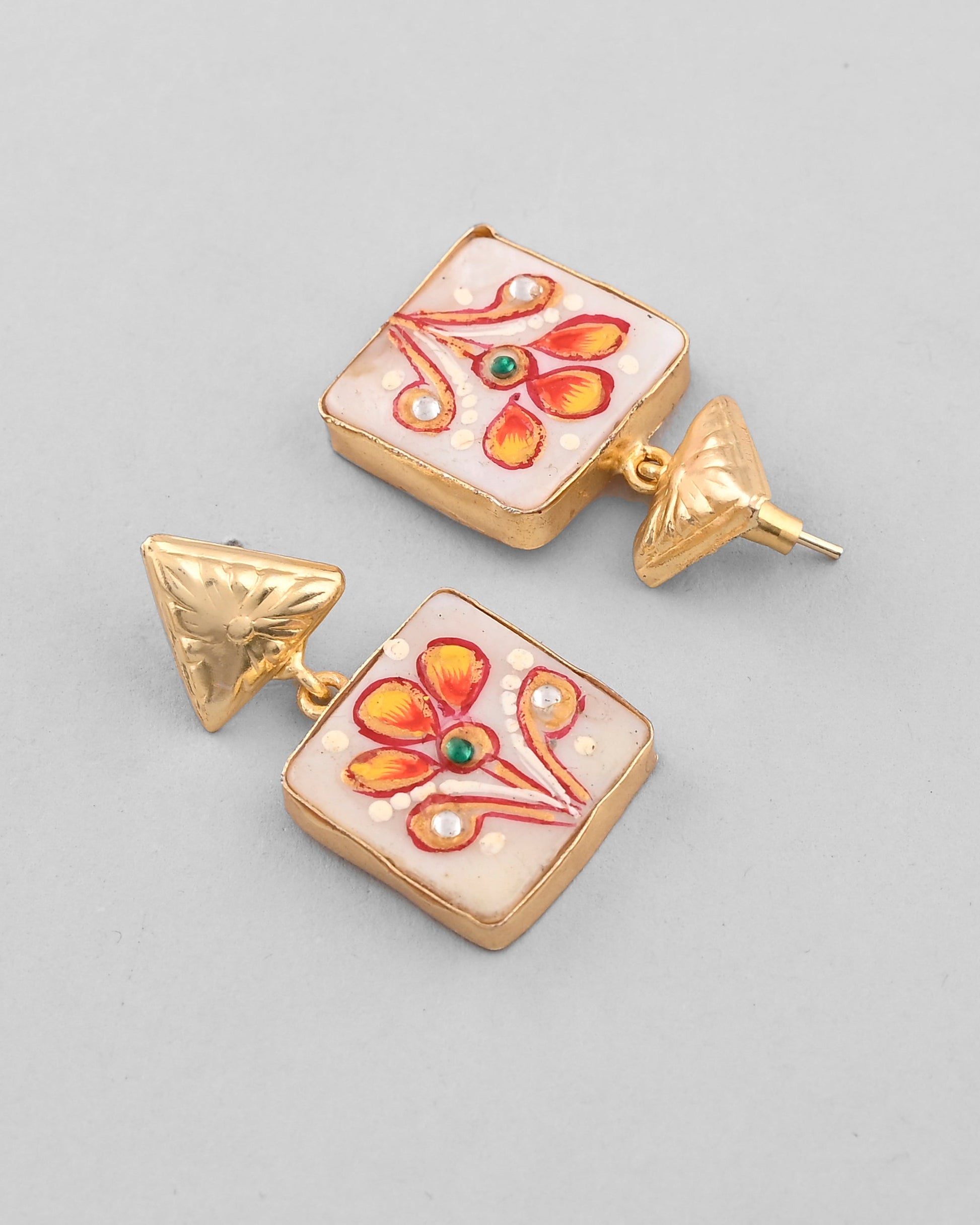 VOJ Gold-Polished Hand Painted Drop Stud Earrings - Swadesiicart