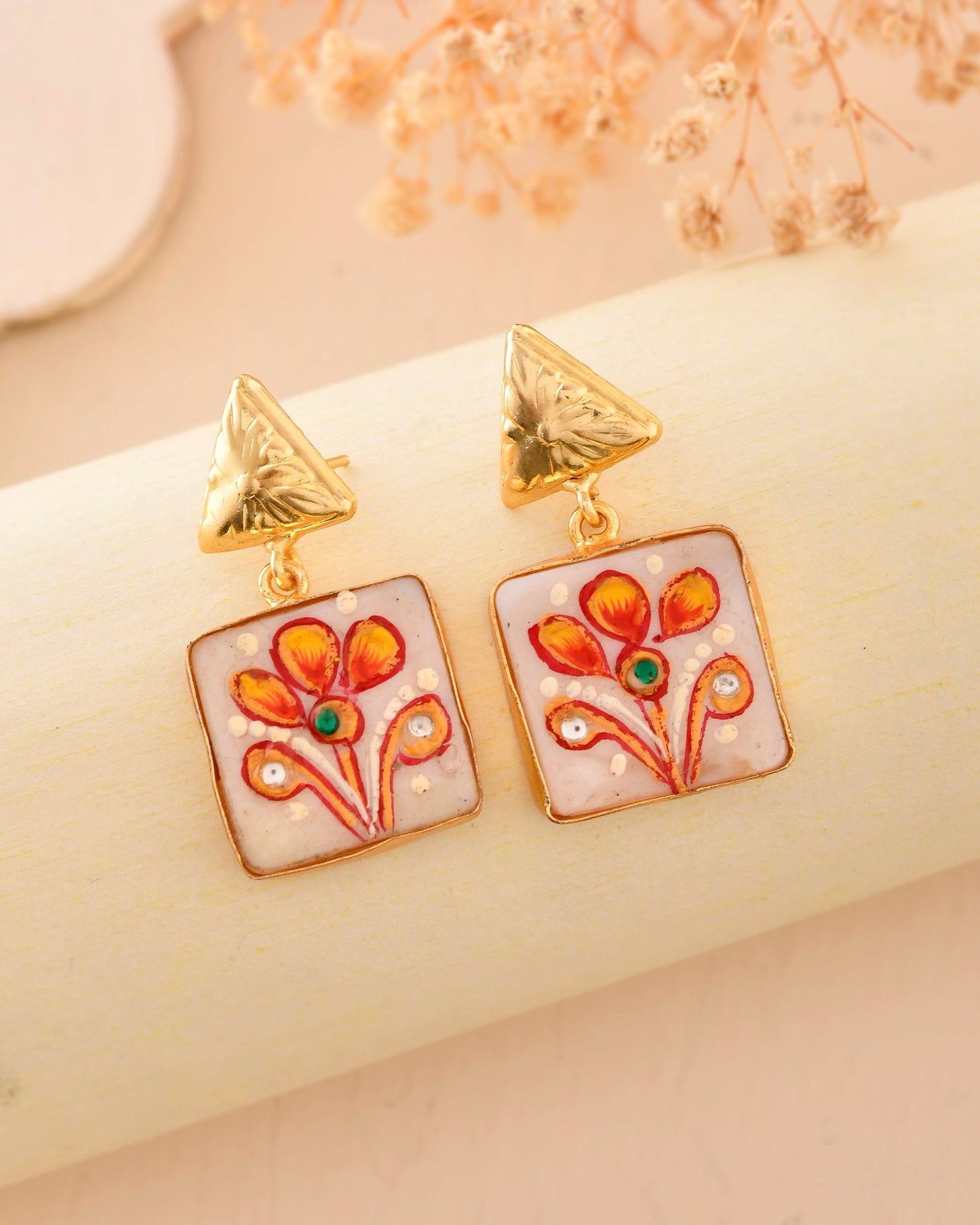 VOJ Gold-Polished Hand Painted Drop Stud Earrings - Swadesiicart
