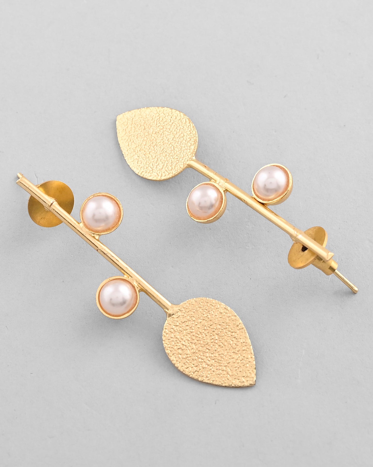 VOJ Gold-Polished Leaf Shaped with Pearl Studded Earrings - Swadesiicart