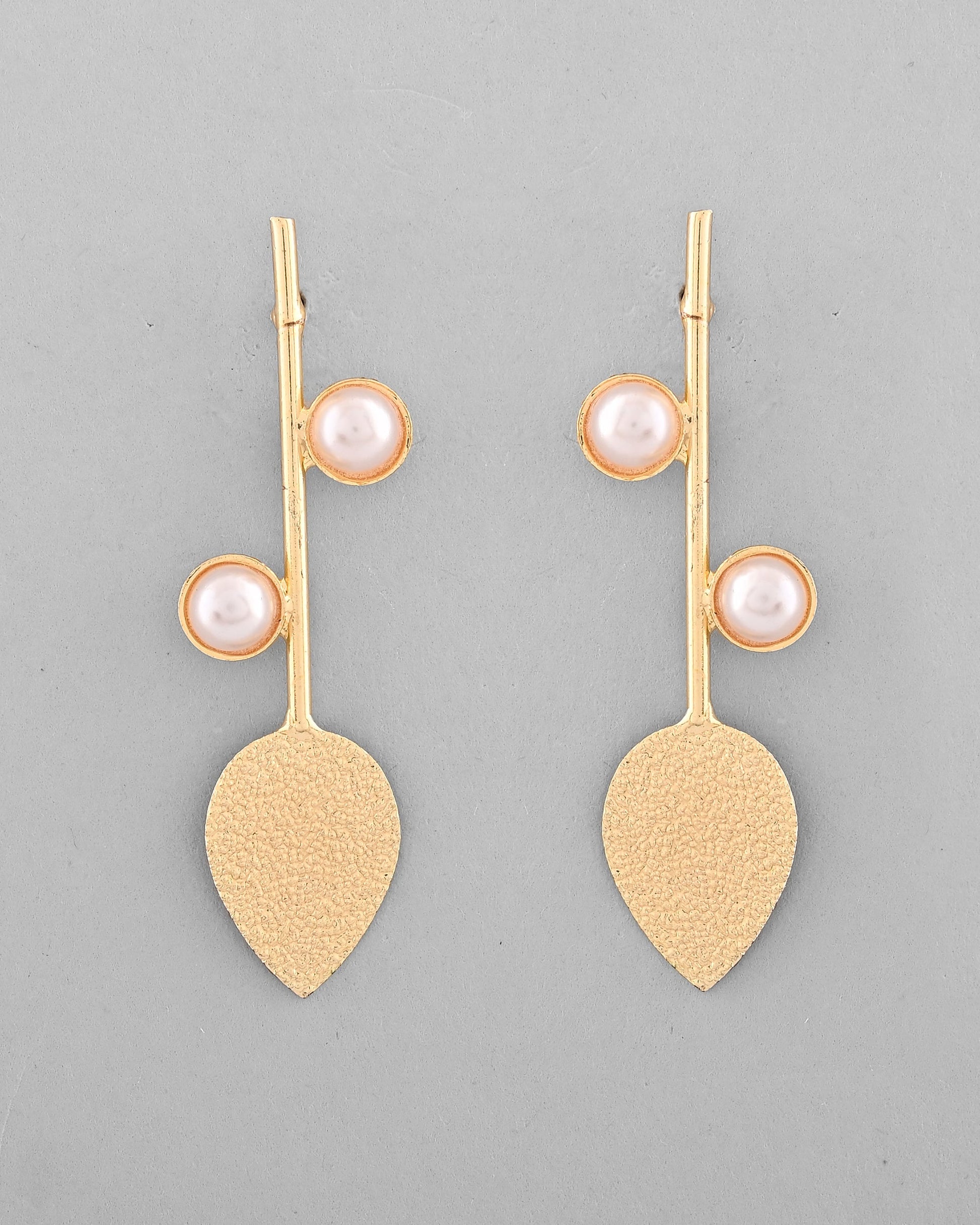 VOJ Gold-Polished Leaf Shaped with Pearl Studded Earrings - Swadesiicart