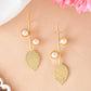 VOJ Gold-Polished Leaf Shaped with Pearl Studded Earrings - Swadesiicart