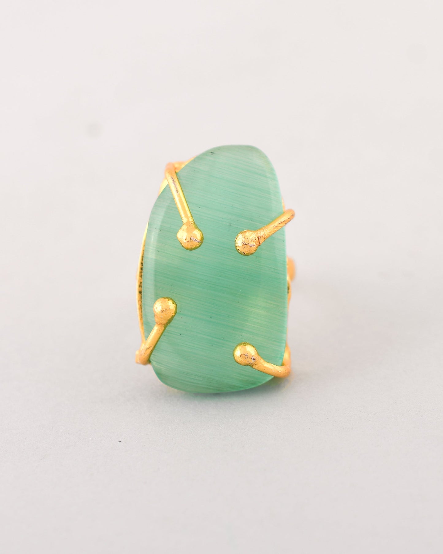 VOJ Gold-Polished Big Green Stone Studded Ring | Swadesiicart