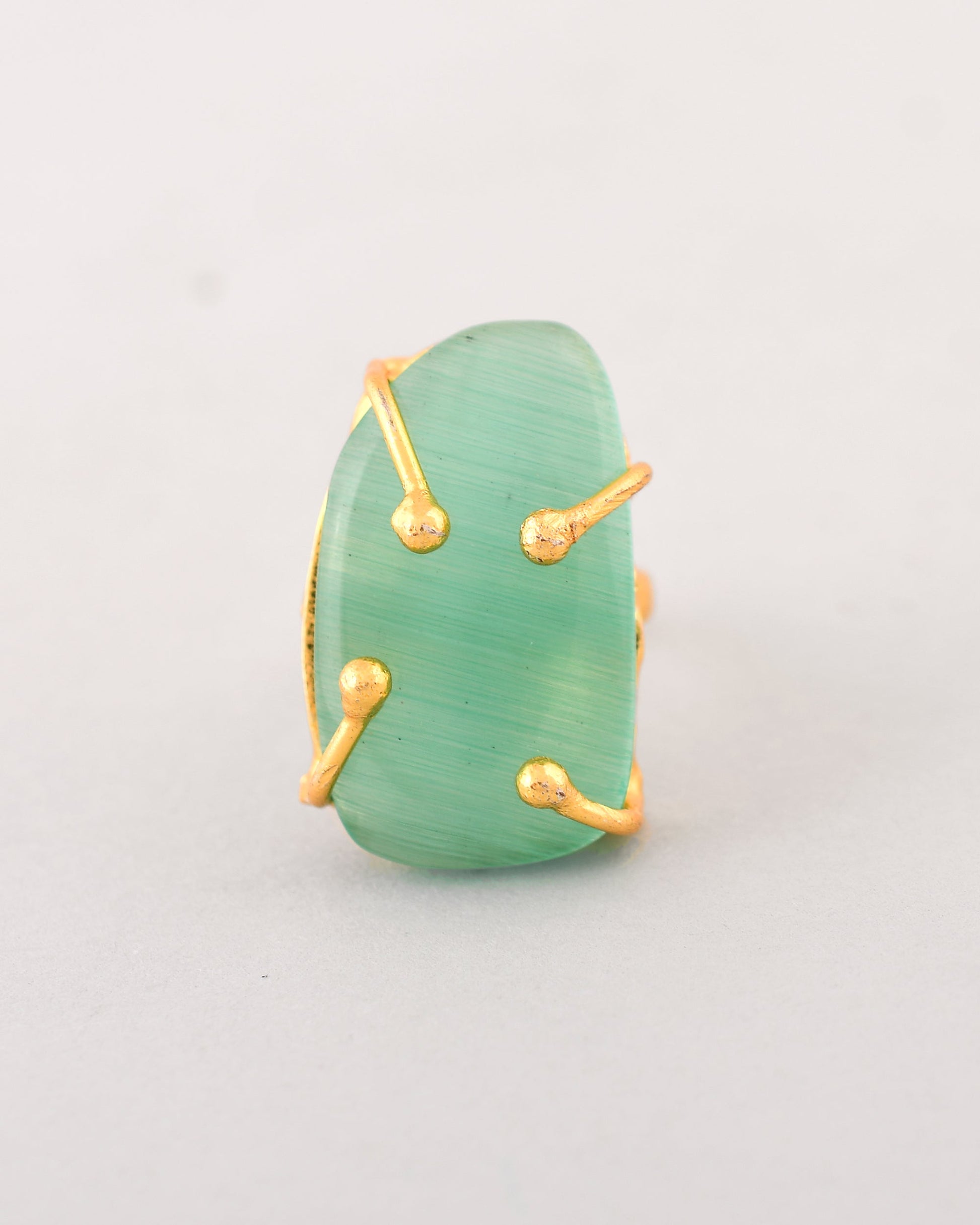 VOJ Gold-Polished Big Green Stone Studded Ring | Swadesiicart