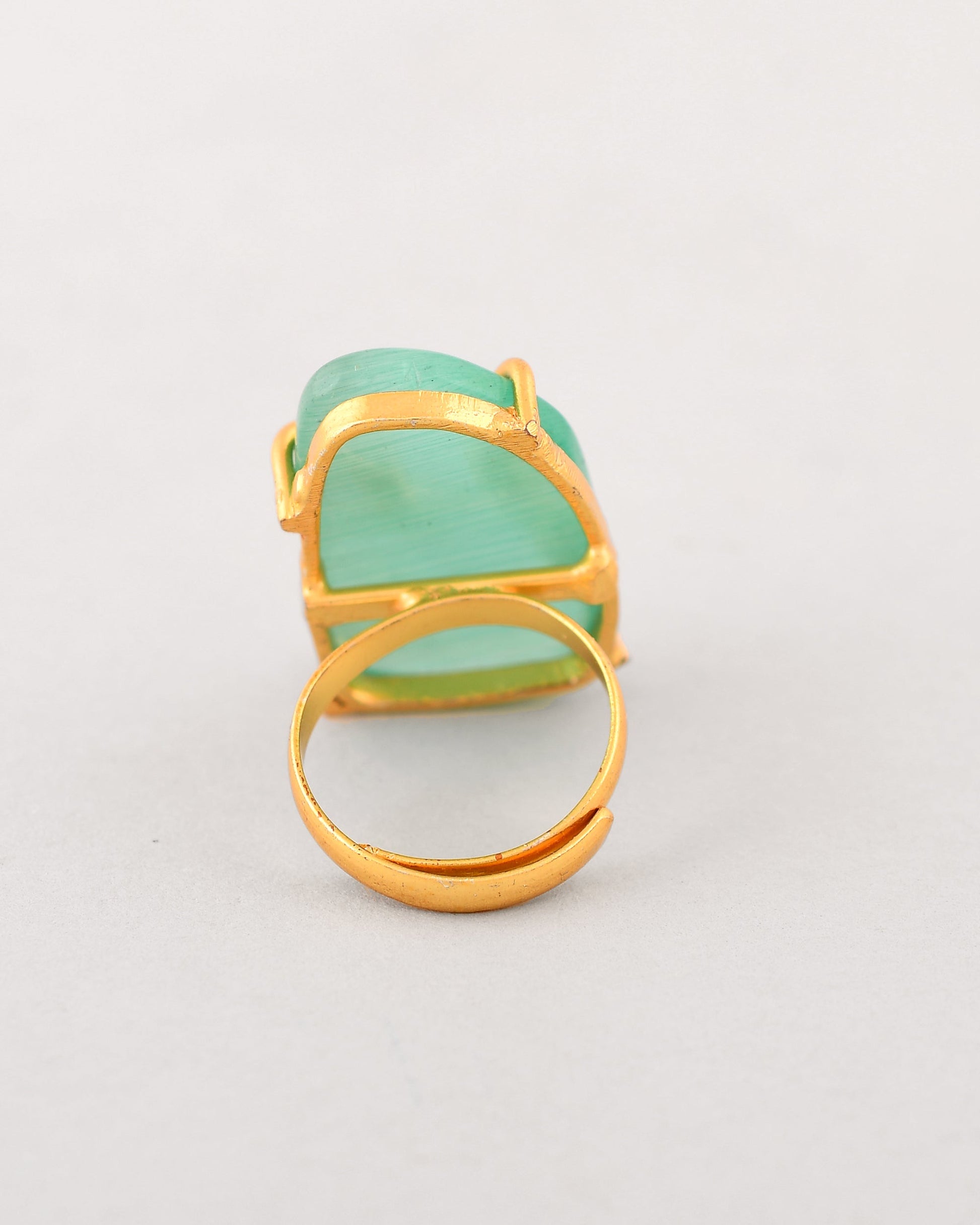 VOJ Gold-Polished Big Green Stone Studded Ring | Swadesiicart
