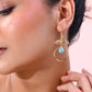 VOJ Gold-Polished Blue Stone Studded Circular Drop Earrings - Swadesiicart