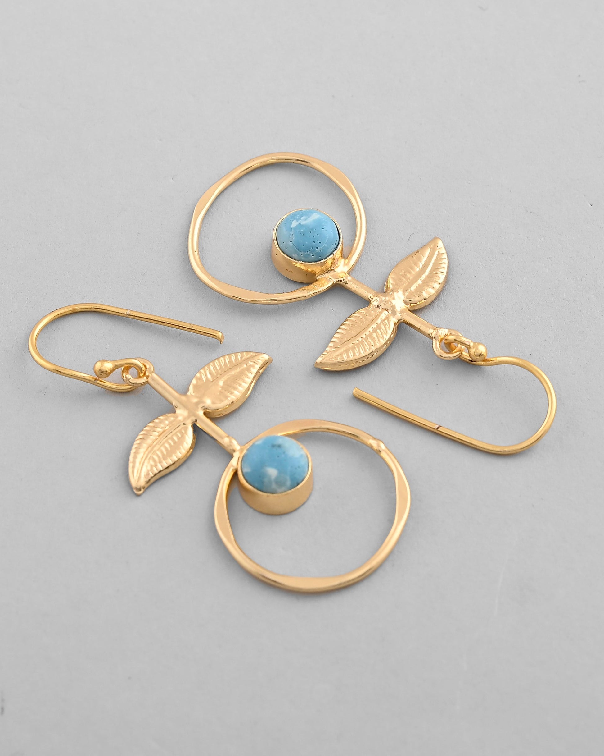 VOJ Gold-Polished Blue Stone Studded Circular Drop Earrings - Swadesiicart