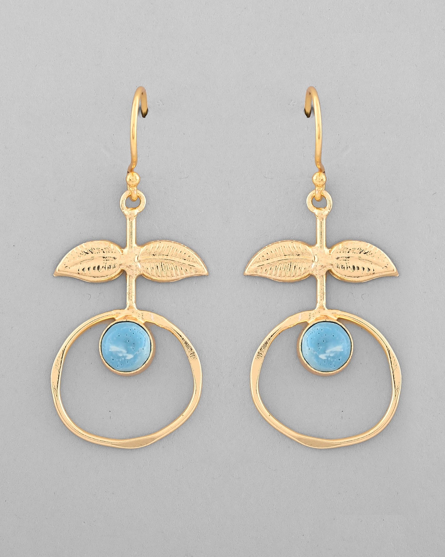 VOJ Gold-Polished Blue Stone Studded Circular Drop Earrings - Swadesiicart