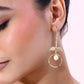 VOJ Gold-Polished White Stone Studded Circular Drop Earrings - Swadesiicart