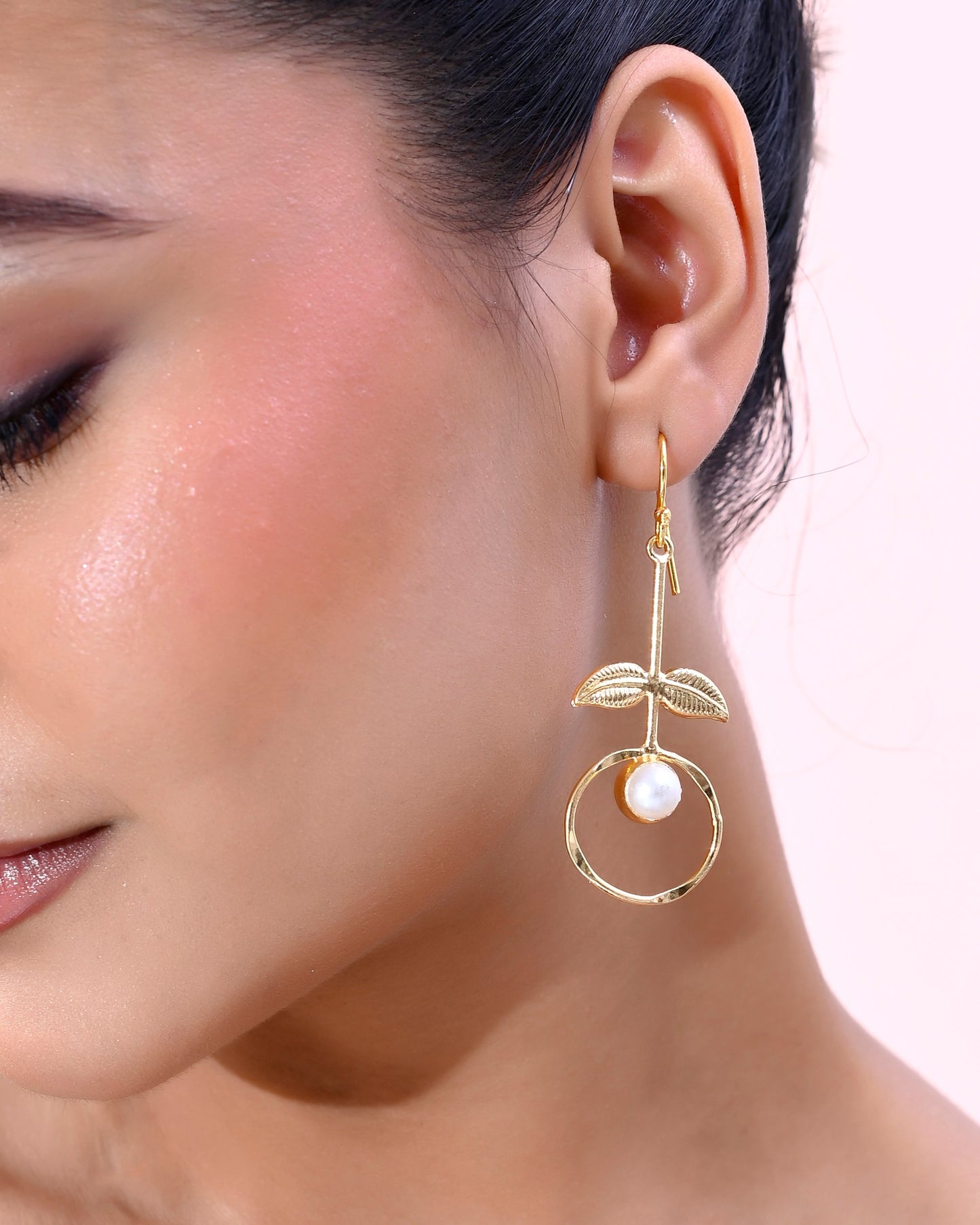 VOJ Gold-Polished White Stone Studded Circular Drop Earrings - Swadesiicart