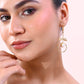 VOJ Gold-Polished White Stone Studded Circular Drop Earrings - Swadesiicart