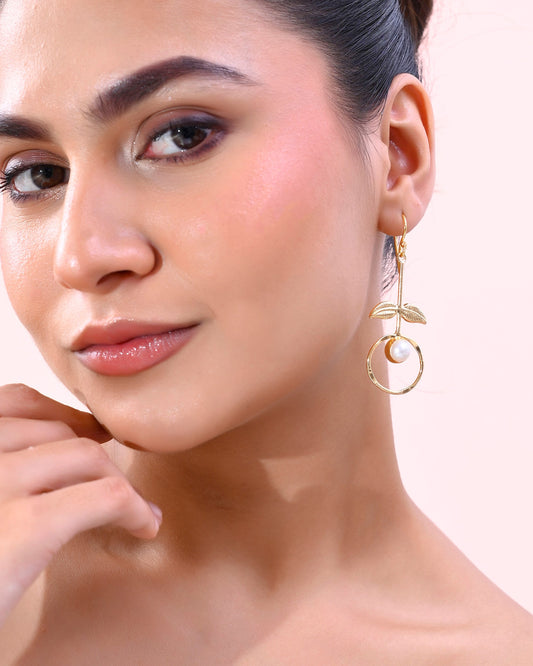 VOJ Gold-Polished White Stone Studded Circular Drop Earrings - Swadesiicart