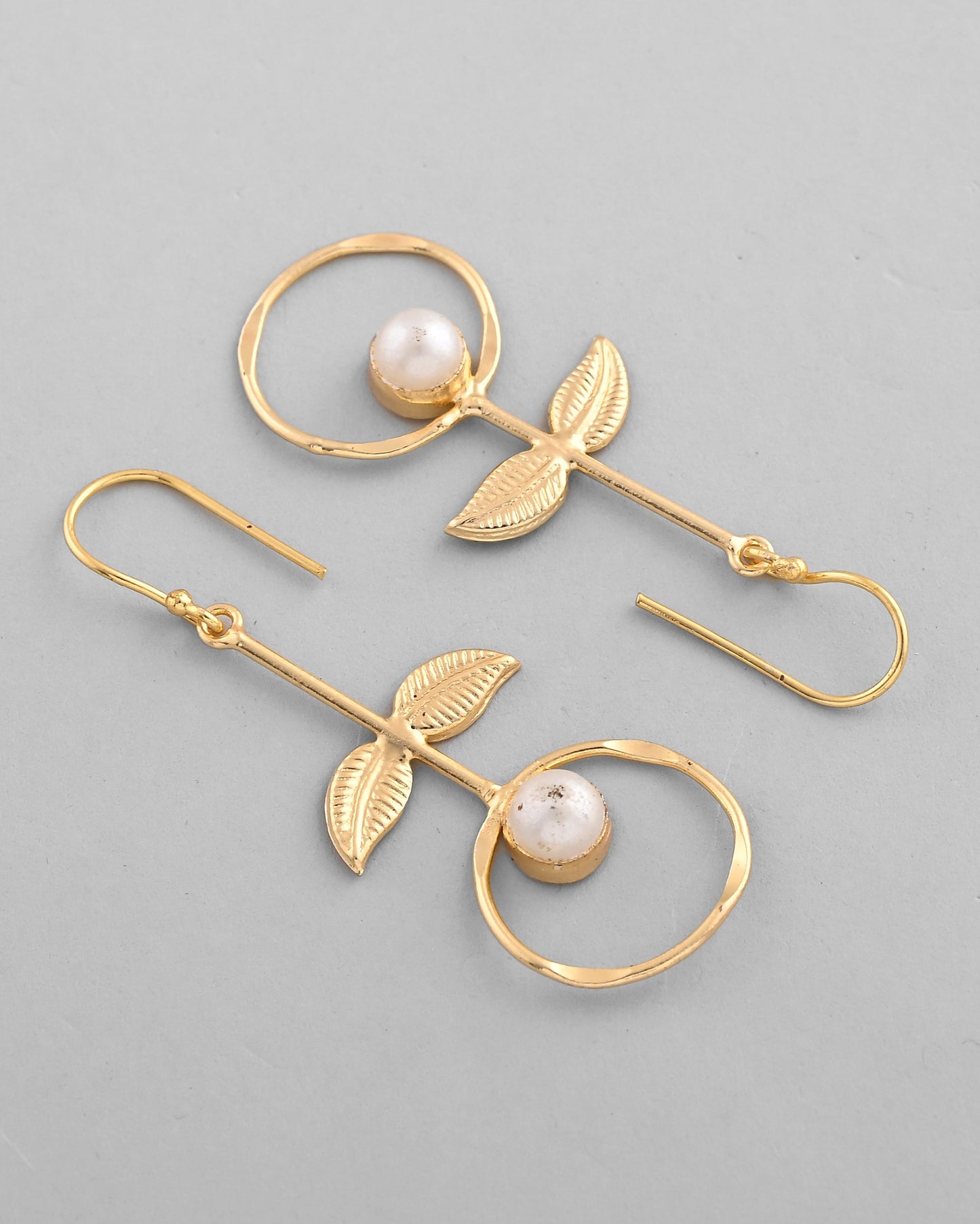 VOJ Gold-Polished White Stone Studded Circular Drop Earrings - Swadesiicart