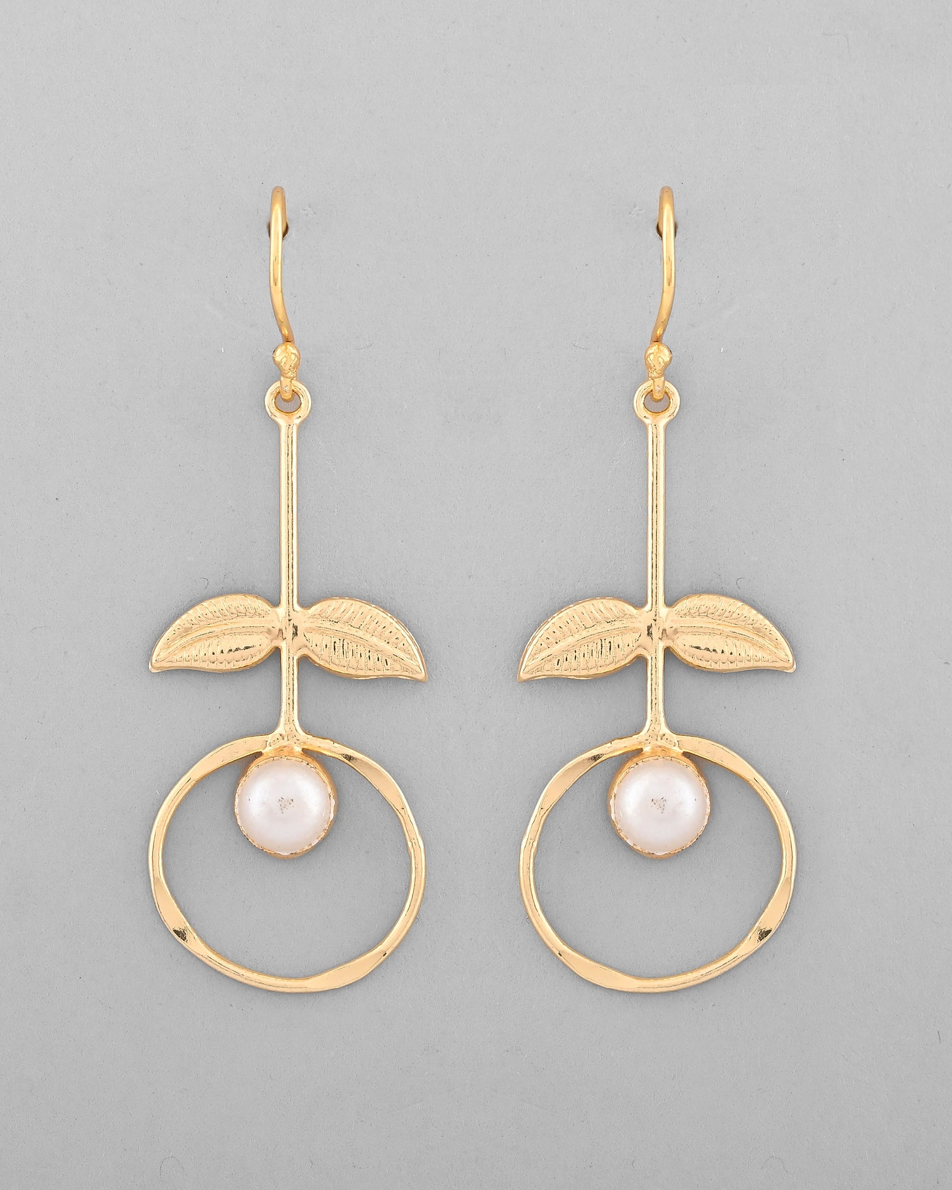 VOJ Gold-Polished White Stone Studded Circular Drop Earrings - Swadesiicart