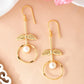 VOJ Gold-Polished White Stone Studded Circular Drop Earrings - Swadesiicart