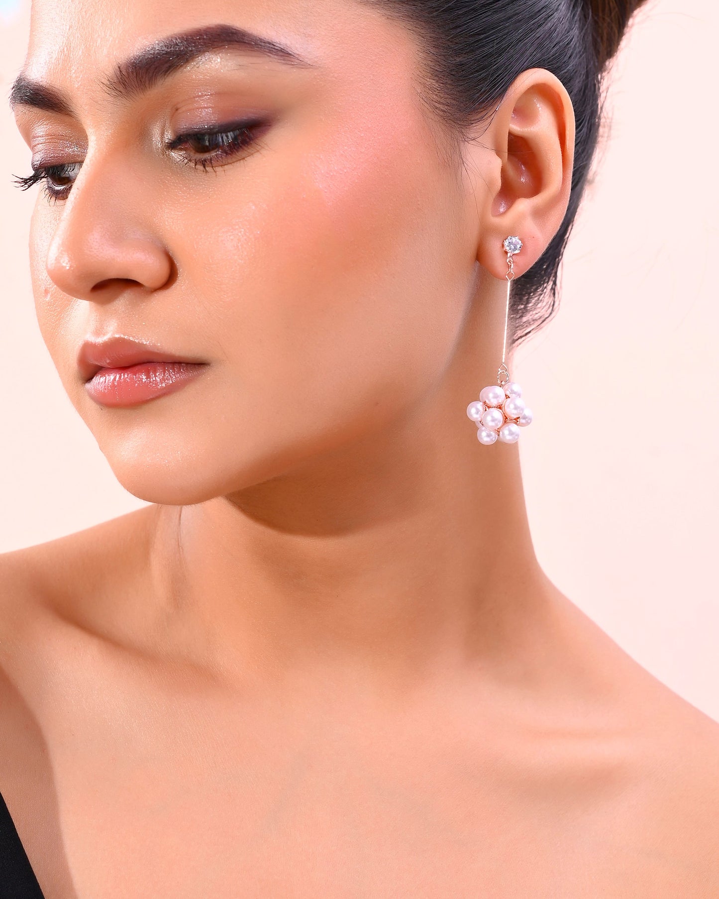 VOJ Rose Gold-Polished Handcrafted Floral Pearl Drop Earrings - Swadesiicart