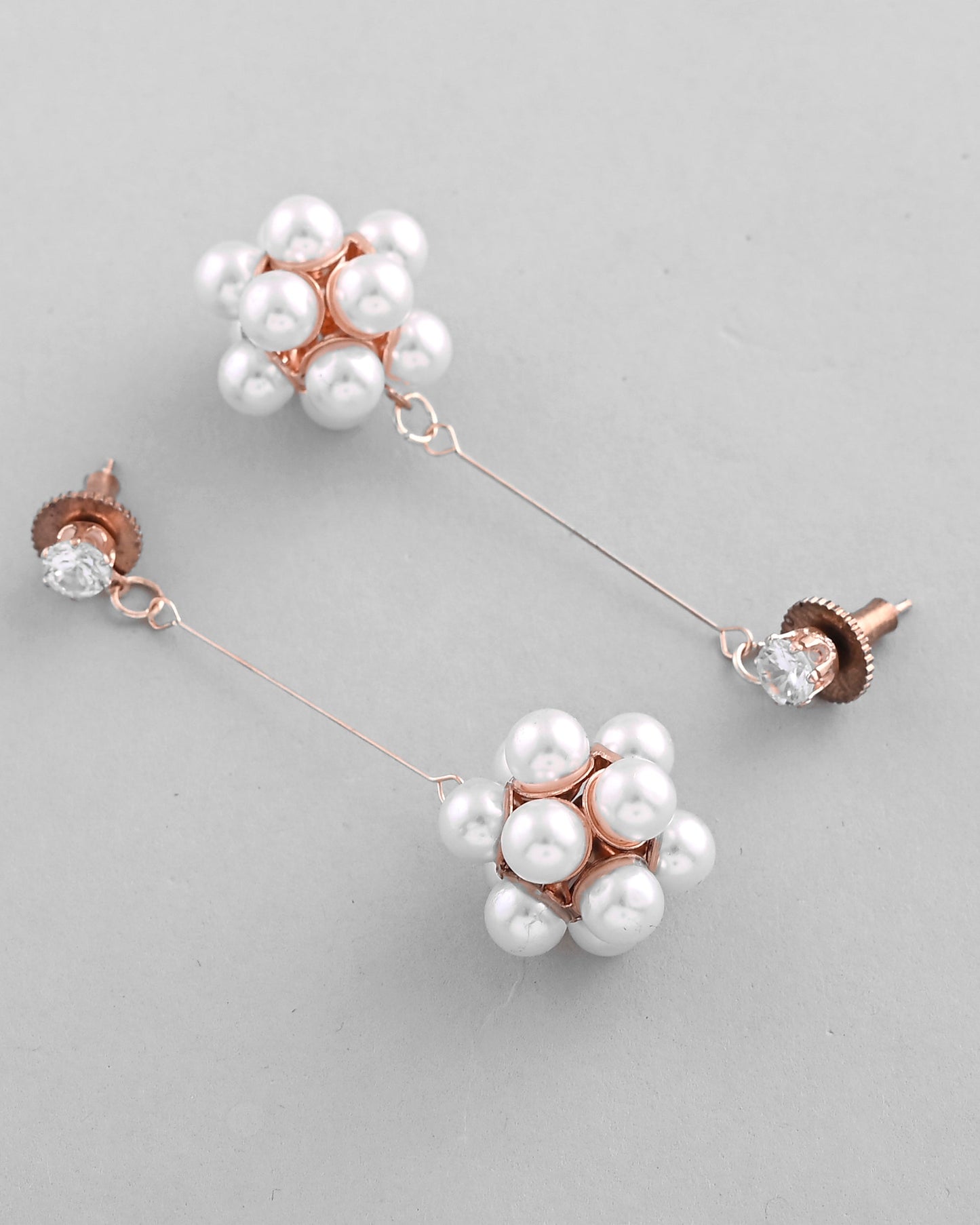 VOJ Rose Gold-Polished Handcrafted Floral Pearl Drop Earrings - Swadesiicart