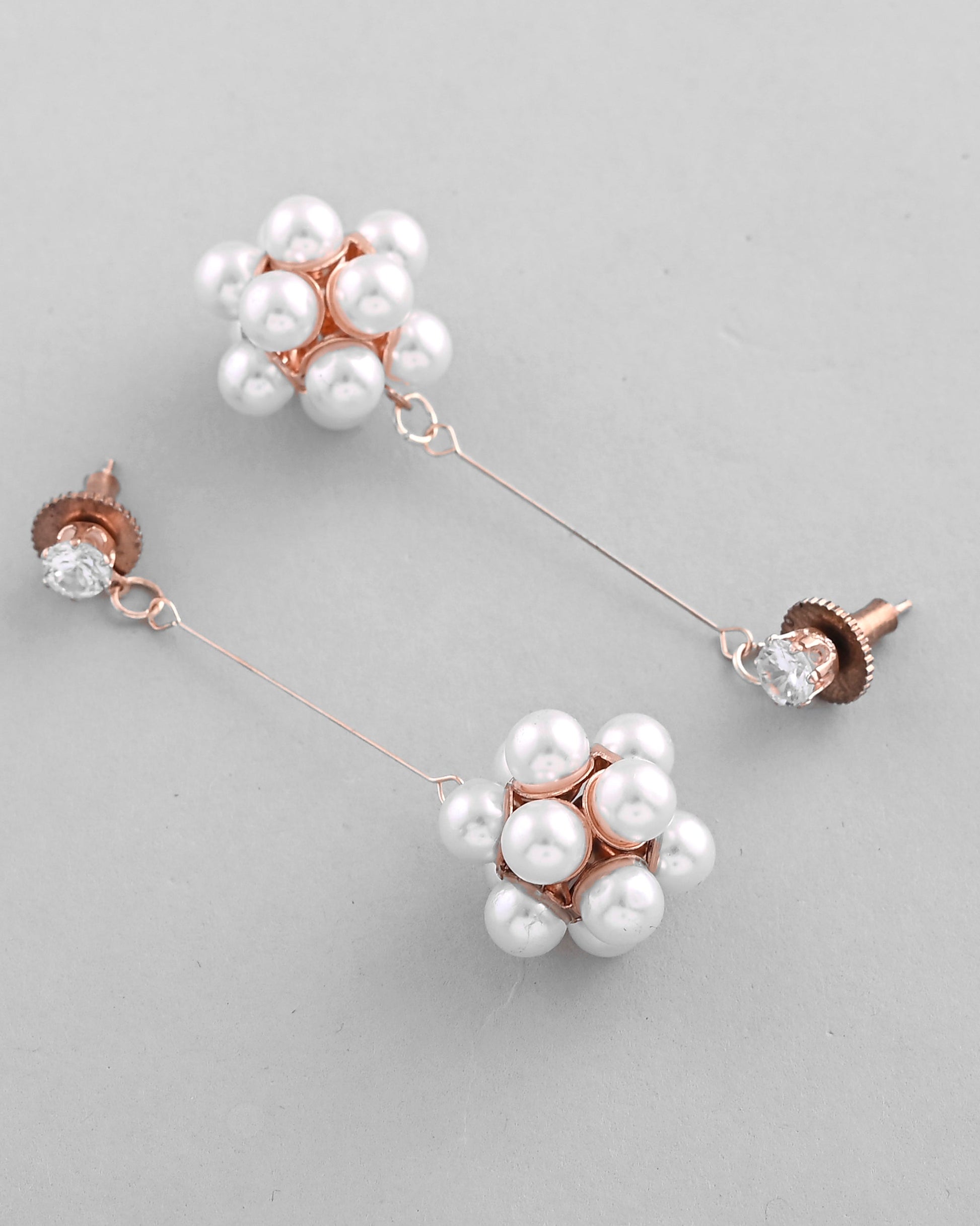 VOJ Rose Gold-Polished Handcrafted Floral Pearl Drop Earrings - Swadesiicart