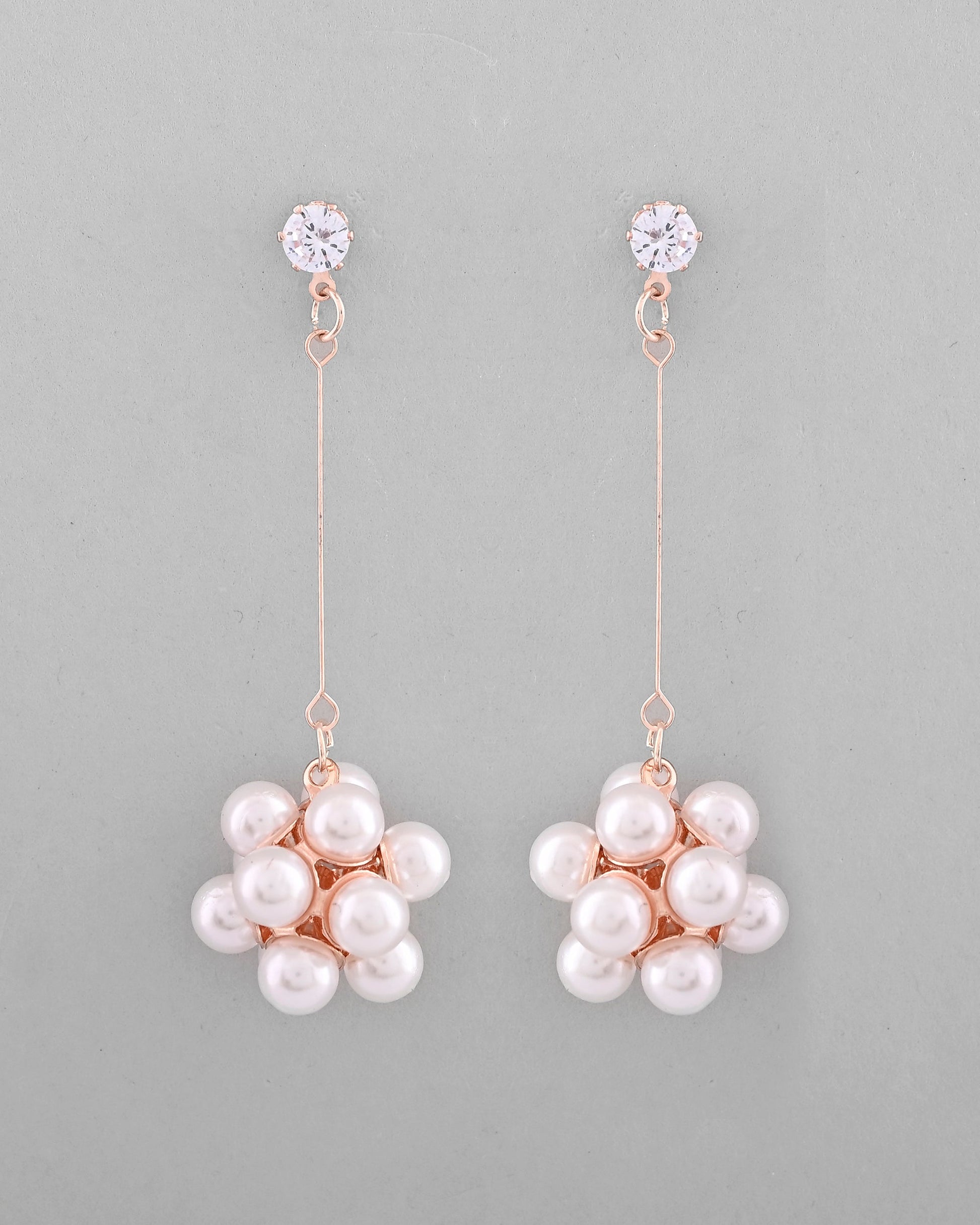 VOJ Rose Gold-Polished Handcrafted Floral Pearl Drop Earrings - Swadesiicart