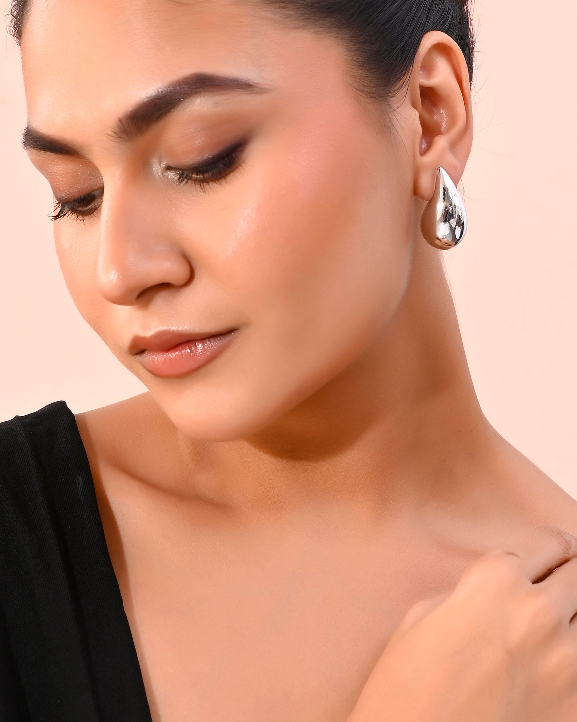 VOJ Silver Plated Teardrop-Shaped Stud Earrings - Swadesiicart