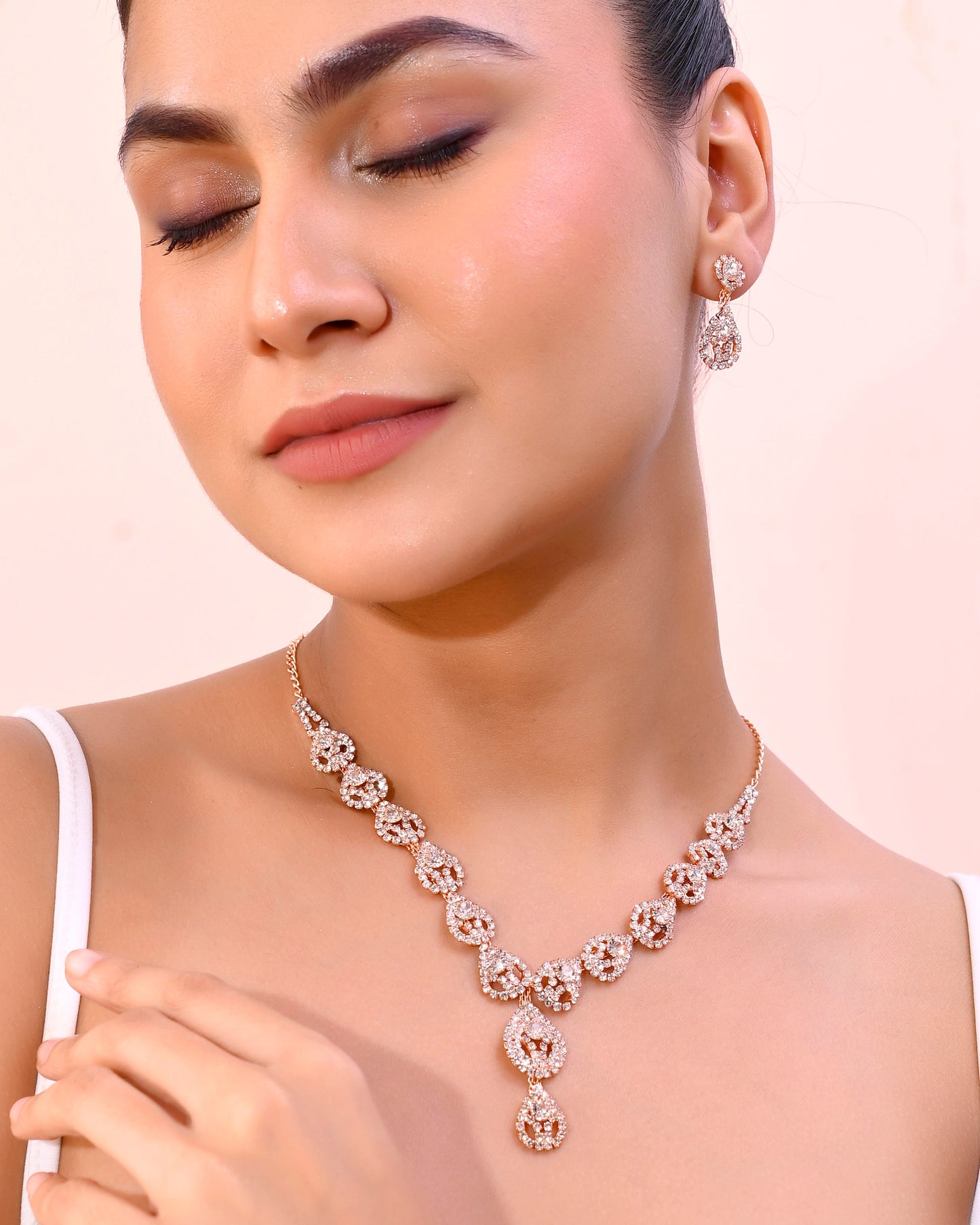 VOJ CZ Stone Studded Gold-Polished Jewellery Set - Swadesiicart
