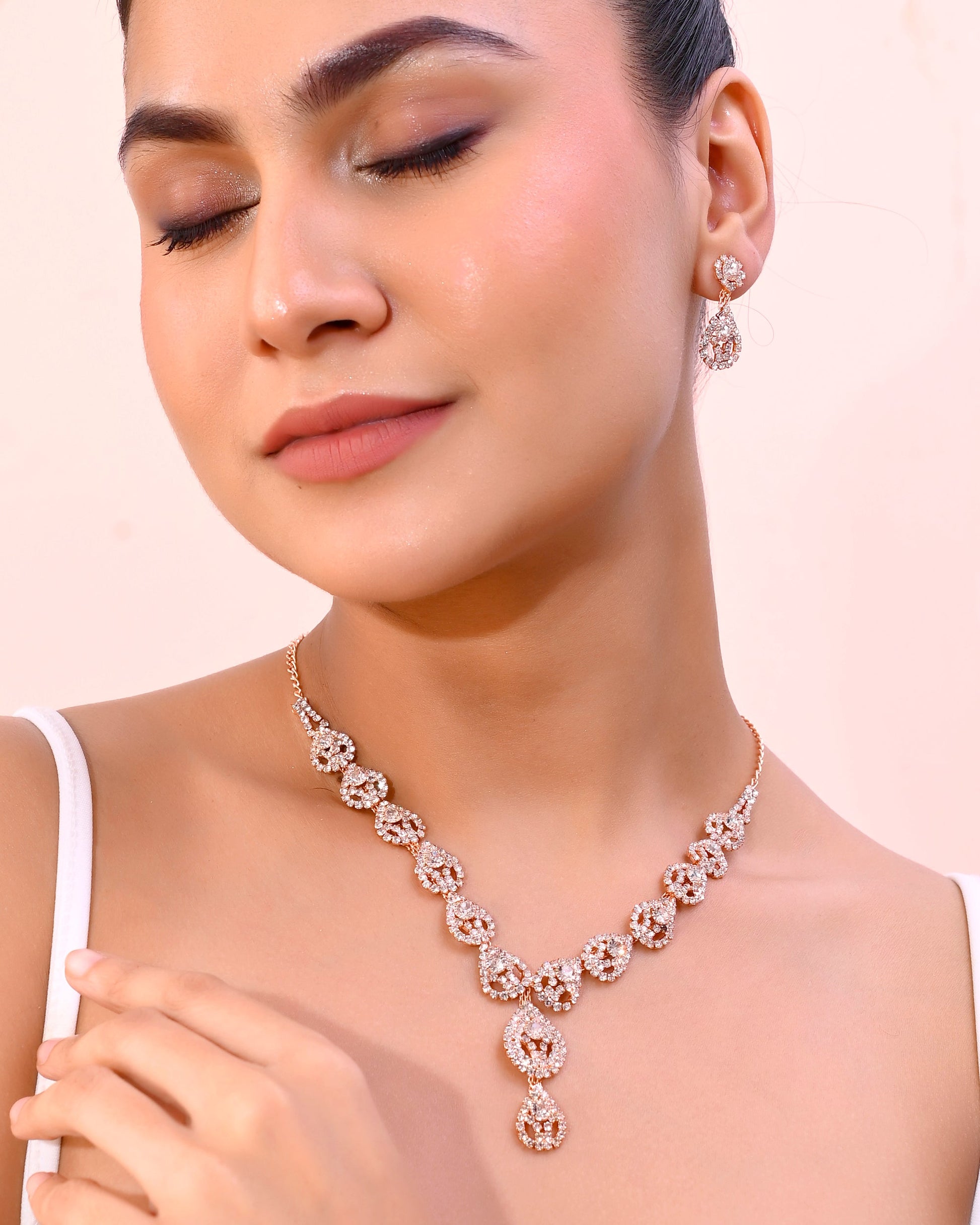 VOJ CZ Stone Studded Gold-Polished Jewellery Set - Swadesiicart