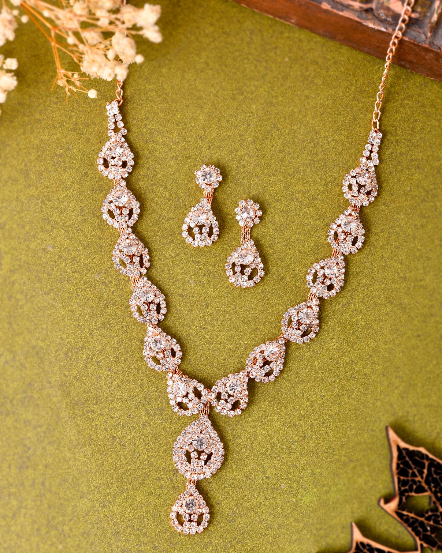 VOJ CZ Stone Studded Gold-Polished Jewellery Set - Swadesiicart