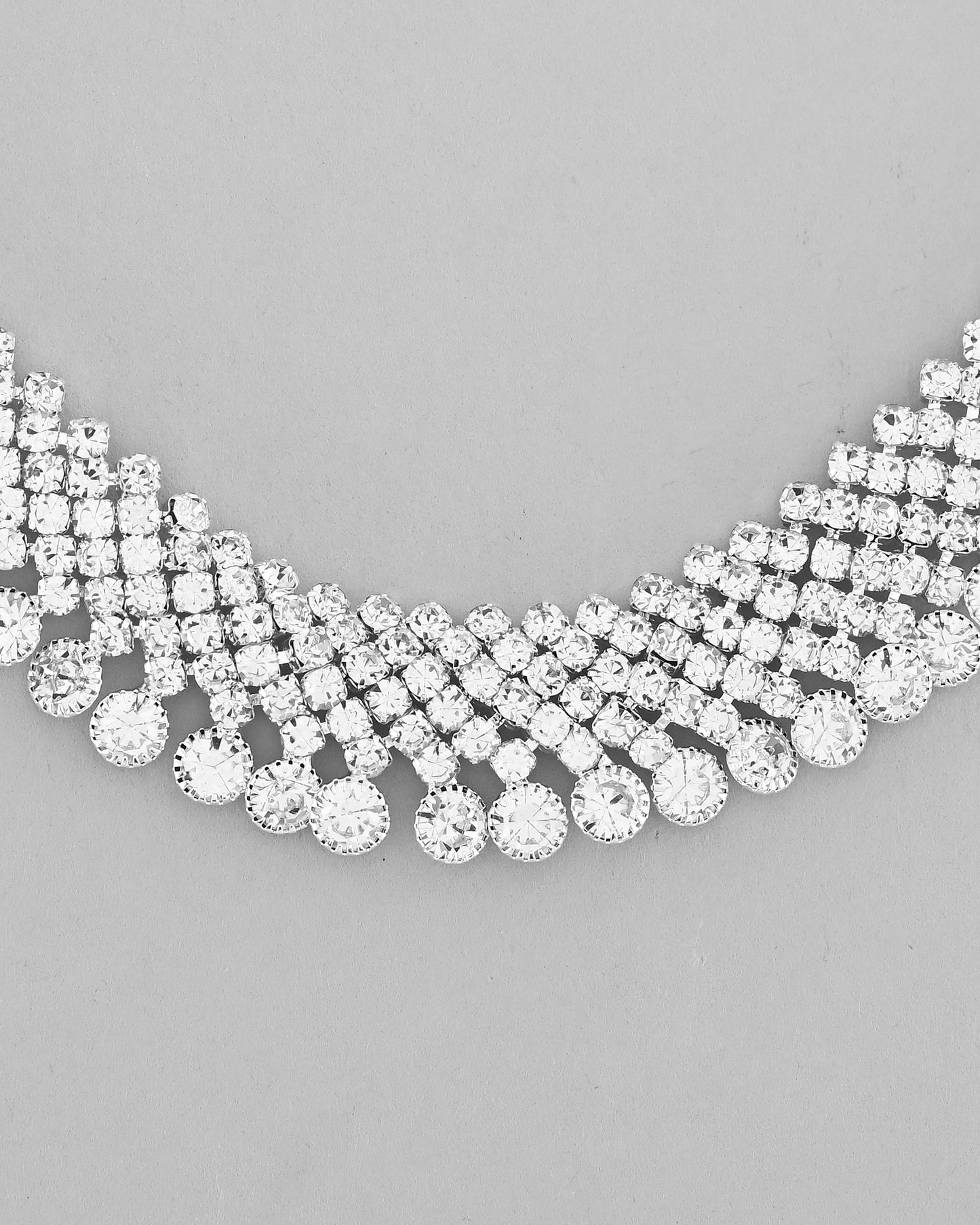 VOJ AD Stone Studded Silver Plated Necklace With Drop Earrings Set - Swadesiicart