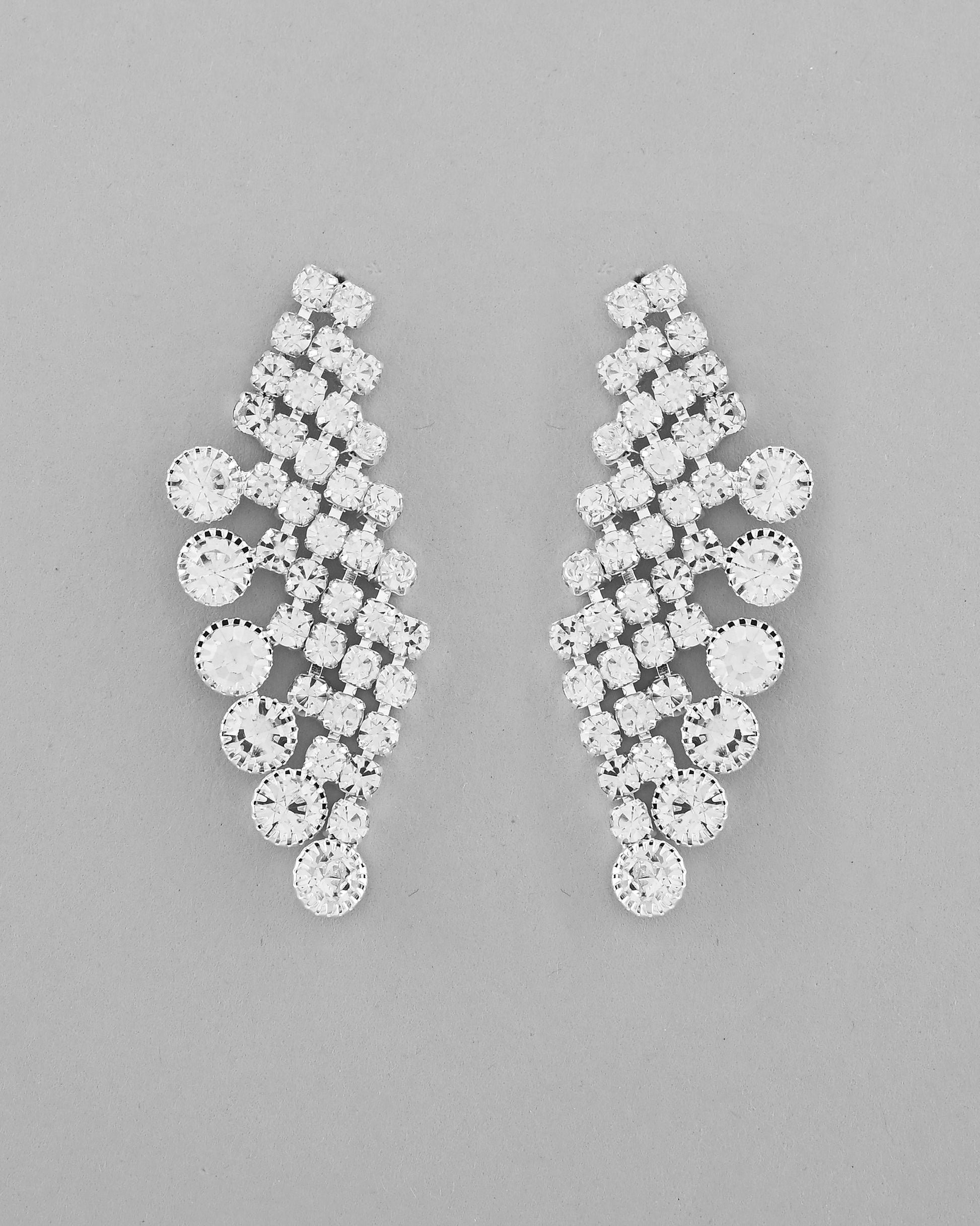 VOJ AD Stone Studded Silver Plated Necklace With Drop Earrings Set - Swadesiicart