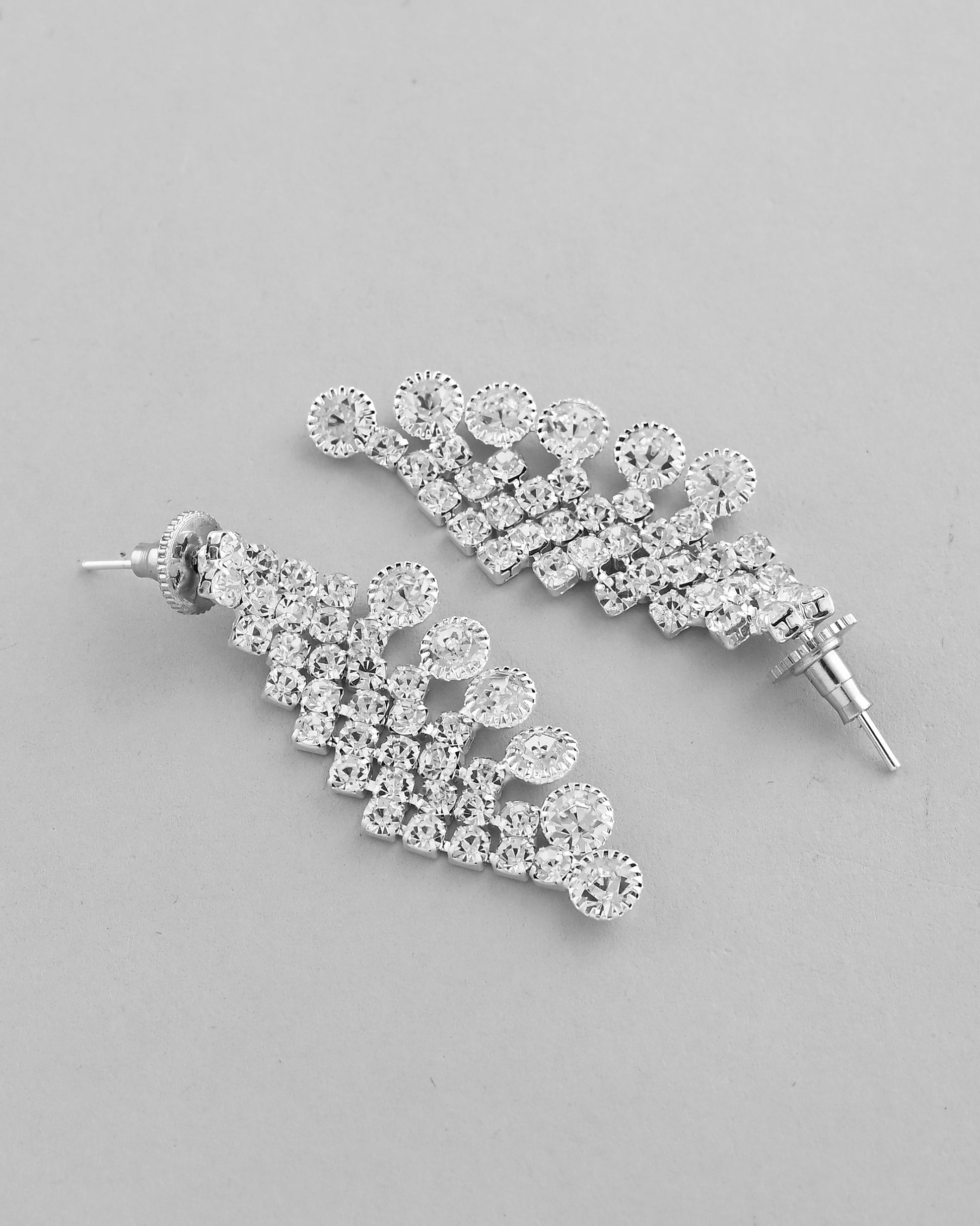 VOJ AD Stone Studded Silver Plated Necklace With Drop Earrings Set - Swadesiicart