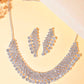 VOJ AD Stone Studded Silver Plated Necklace With Drop Earrings Set - Swadesiicart