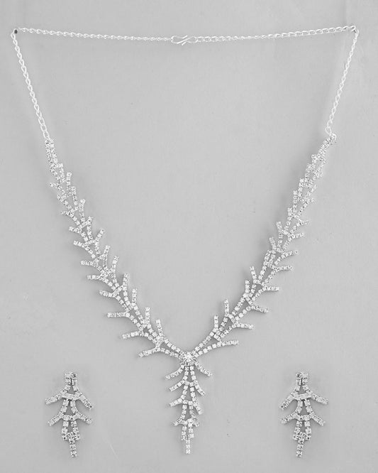 VOJ AD Stone Studded Silver Plated Designer Jewellery Set - Swadesiicart