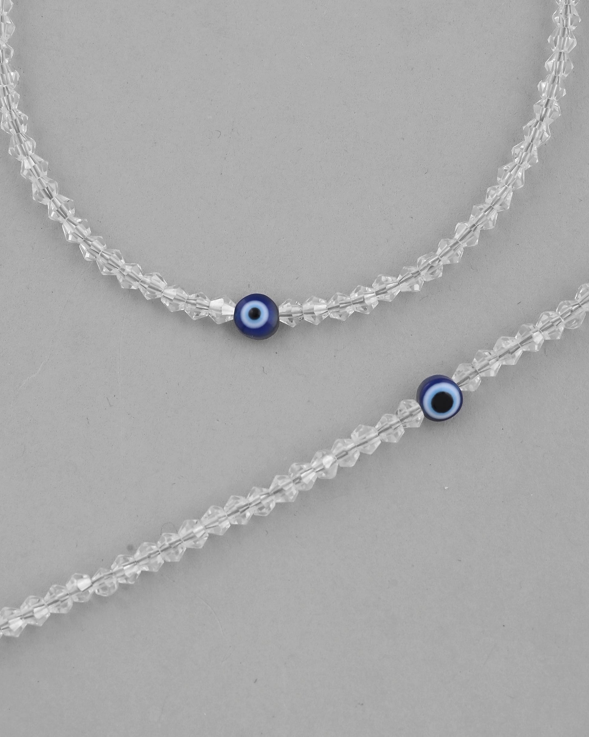 VOJ Set Of 2 Silver Plated With White beads and Evil Eye Anklet - Swadesiicart