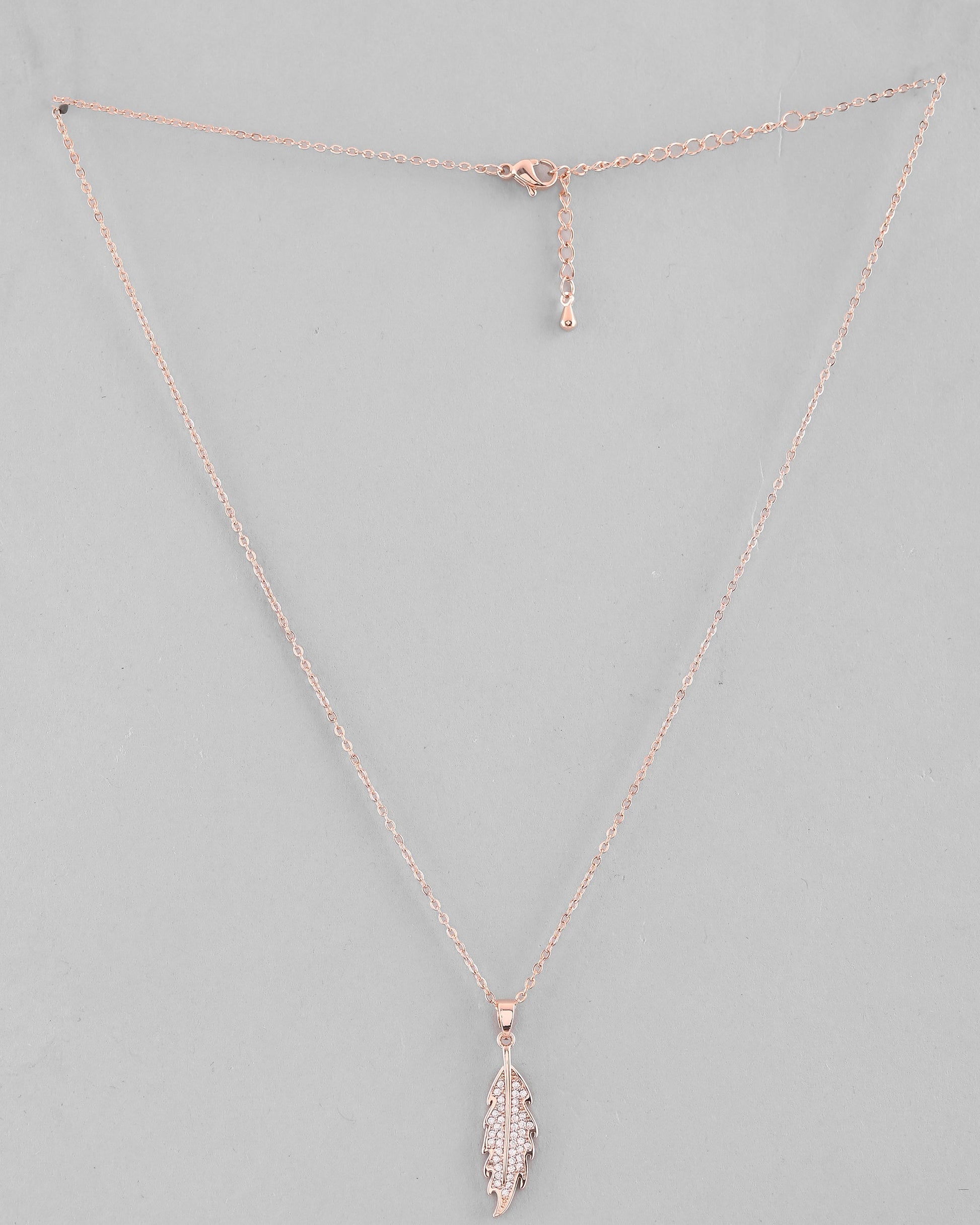 VOJ Rose Gold-Polished Chain With AD Studded Leaf Shaped Pendent | Swadesiicart