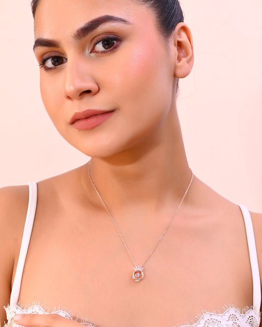 VOJ Rose Gold-Polished Chain With AD Studded crown Shaped Pendent | Swadesiicart
