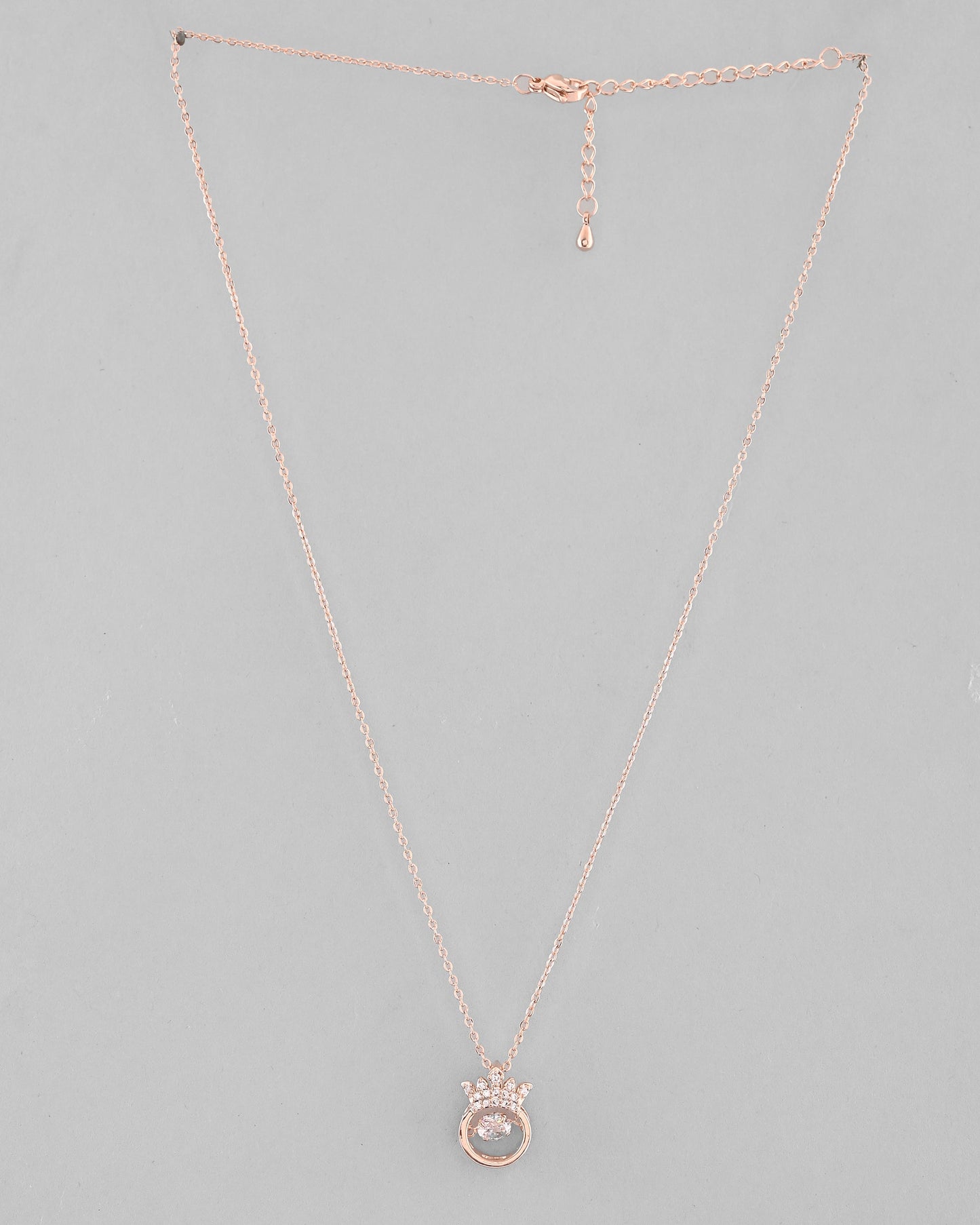 VOJ Rose Gold-Polished Chain With AD Studded crown Shaped Pendent | Swadesiicart