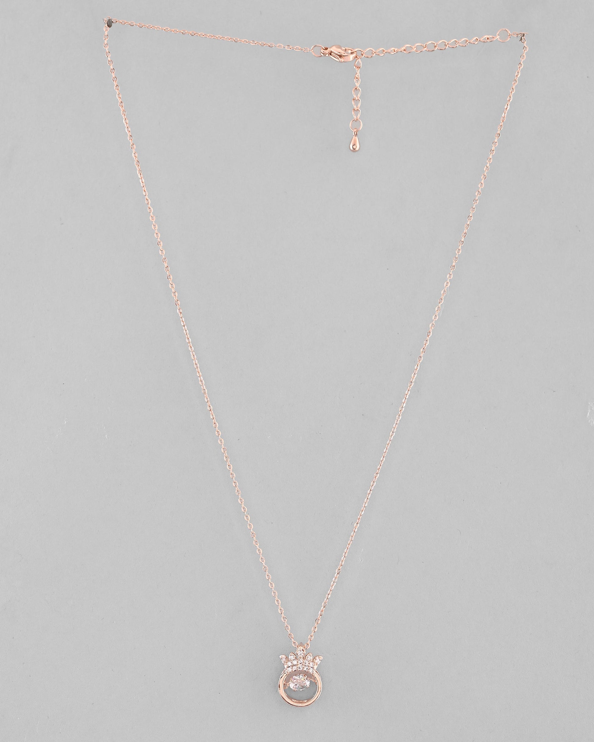VOJ Rose Gold-Polished Chain With AD Studded crown Shaped Pendent | Swadesiicart