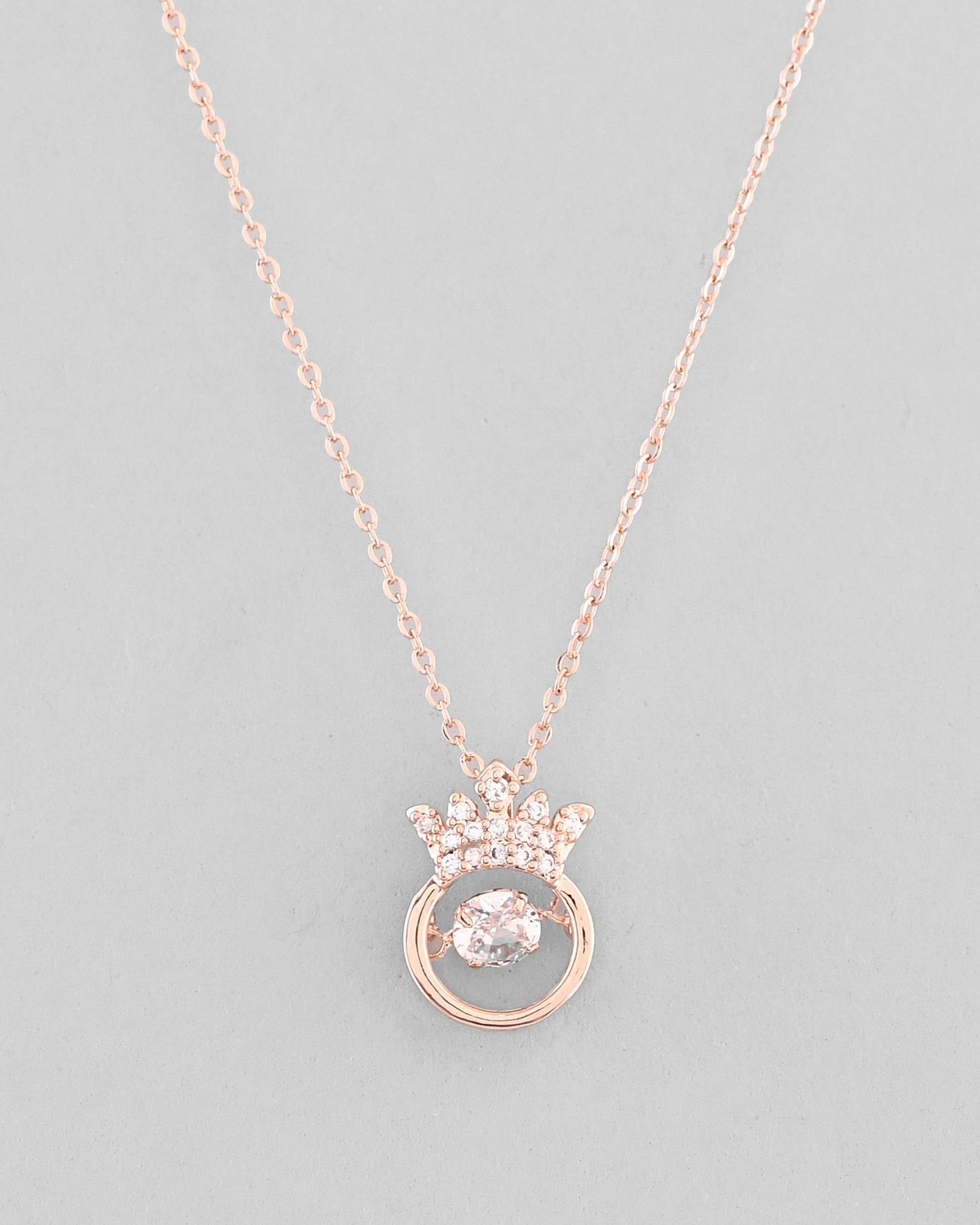 VOJ Rose Gold-Polished Chain With AD Studded crown Shaped Pendent | Swadesiicart