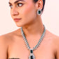 VOJ Green Silver-Plated Long Necklace Earring Jewellery Set - Swadesiicart