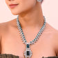 VOJ Green Silver-Plated Long Necklace Earring Jewellery Set - Swadesiicart