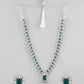 VOJ Green Silver-Plated Long Necklace Earring Jewellery Set - Swadesiicart