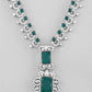 VOJ Green Silver-Plated Long Necklace Earring Jewellery Set - Swadesiicart