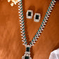 VOJ Green Silver-Plated Long Necklace Earring Jewellery Set - Swadesiicart