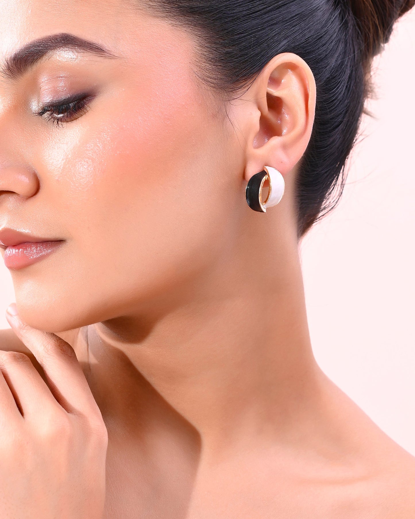 VOJ Gold-Polished Korean Style Black And White Studs Earrings - Swadesiicart