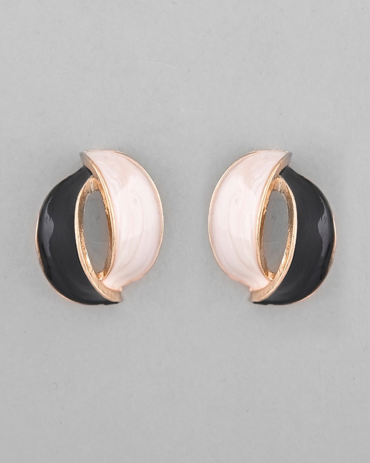 VOJ Gold-Polished Korean Style Black And White Studs Earrings - Swadesiicart