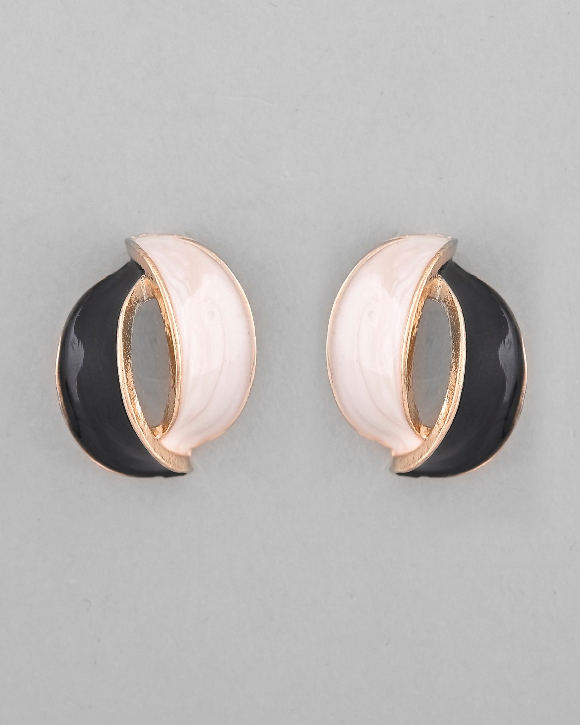 VOJ Gold-Polished Korean Style Black And White Studs Earrings - Swadesiicart