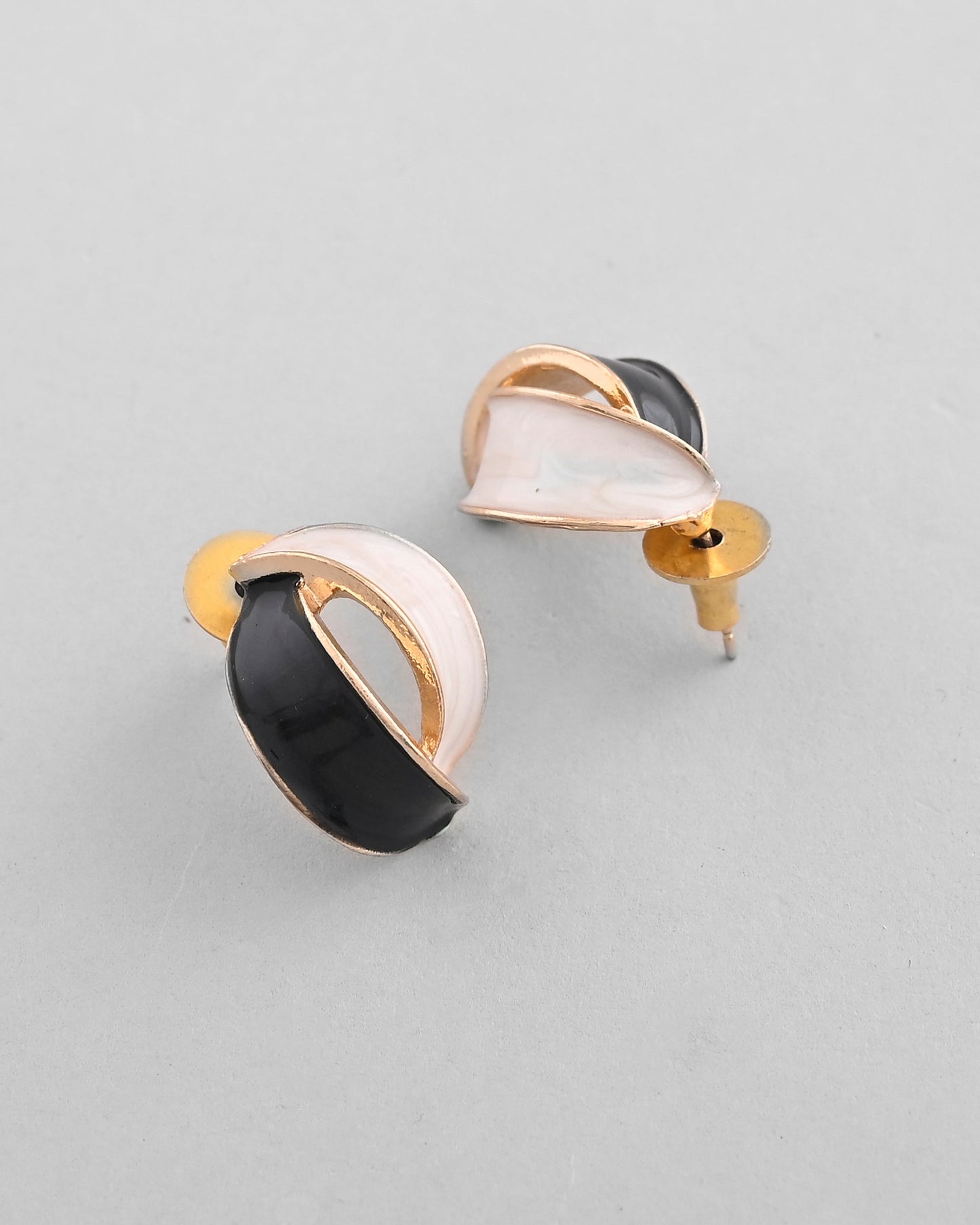 VOJ Gold-Polished Korean Style Black And White Studs Earrings - Swadesiicart