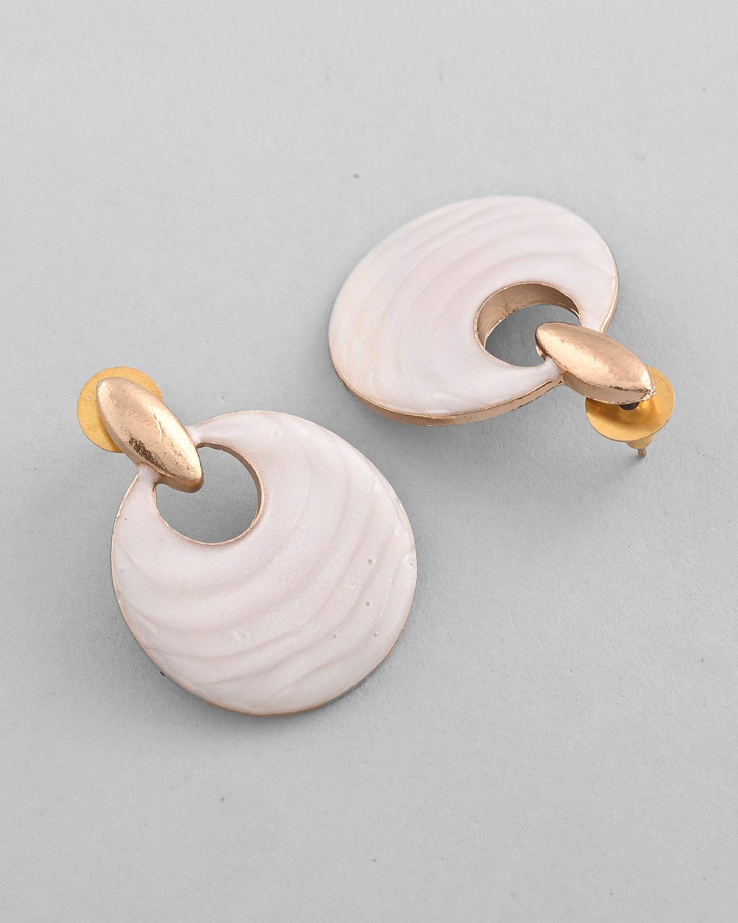 VOJ Gold-Polished Korean Style White Circular Studs Earrings - Swadesiicart