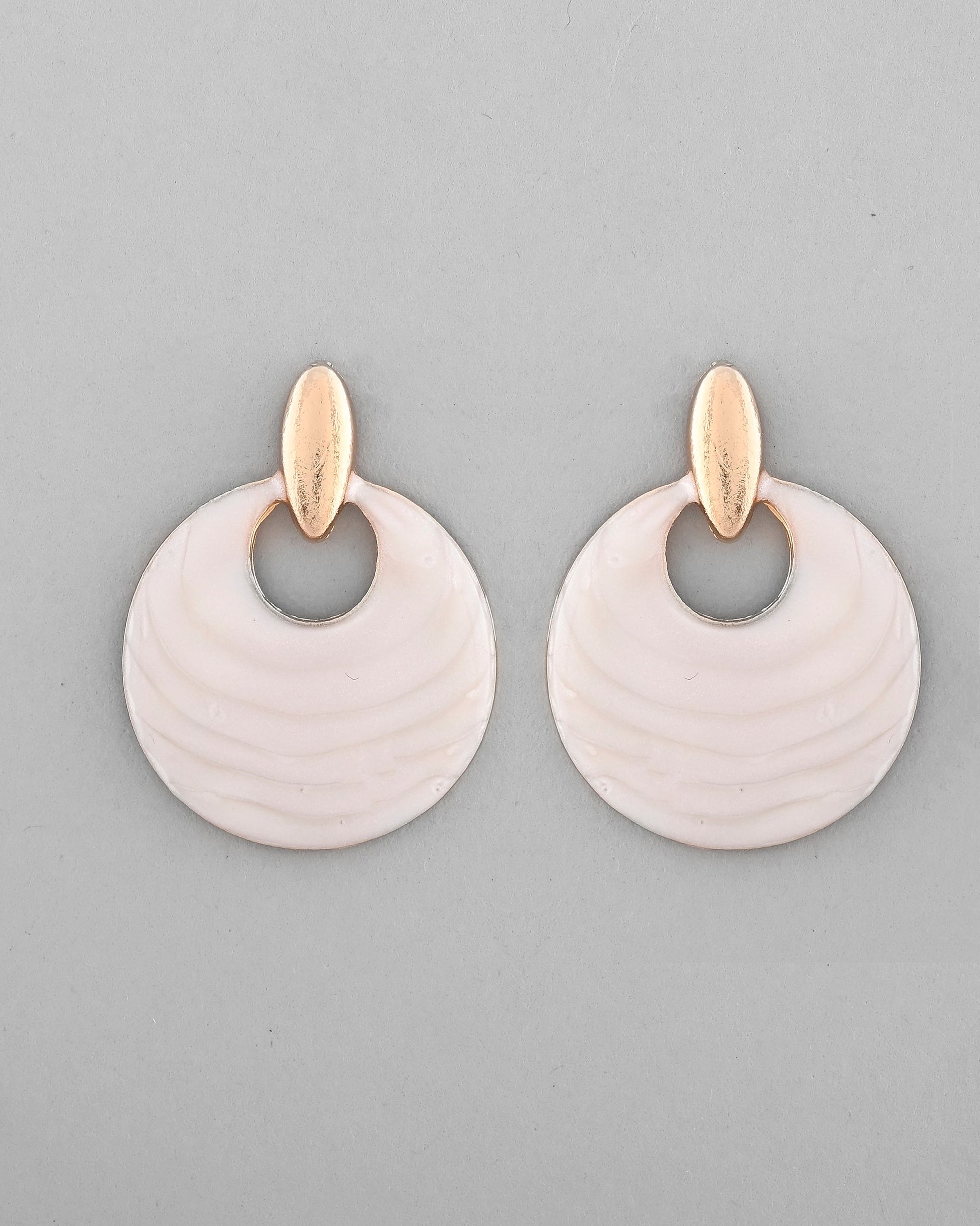 VOJ Gold-Polished Korean Style White Circular Studs Earrings - Swadesiicart