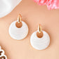 VOJ Gold-Polished Korean Style White Circular Studs Earrings - Swadesiicart