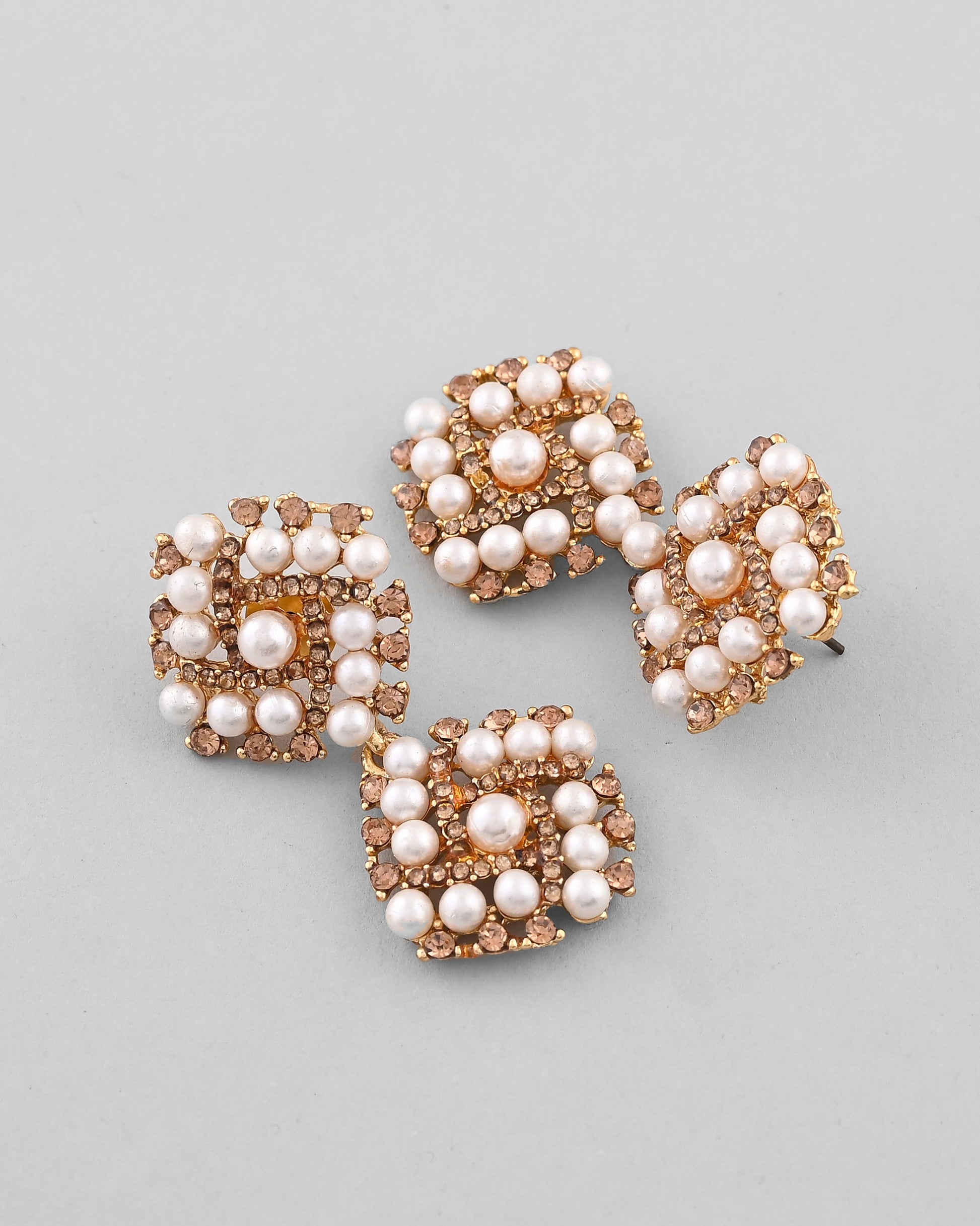 VOJ Gold-Polished Pearl And Gold Stone Drop Stud Earrings - Swadesiicart